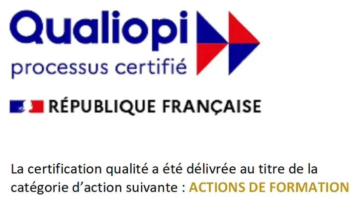 Qualiopi, processus certifié, République française. La certification qualité a été délivrée au titre de la catégorie d’action suivante : actions de formation.